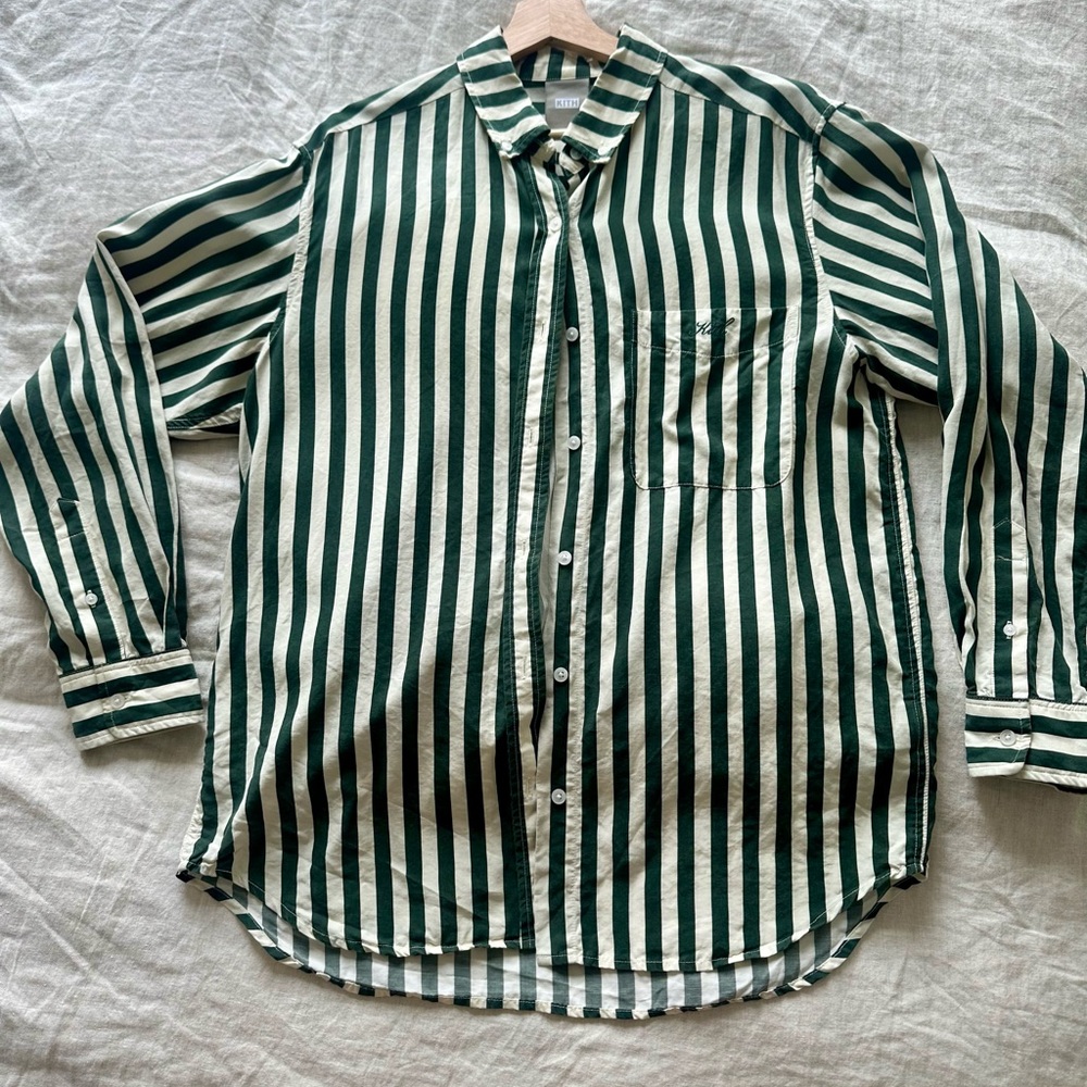 KITH ORA II STRIPED BUTTON DOWN SHIRT - GREEN - UNISEX